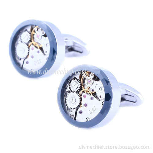 Fixed With Ceramics Circle Watch Cufflinks for Men Customize Functional Stainless Steel Movement Cufflinks